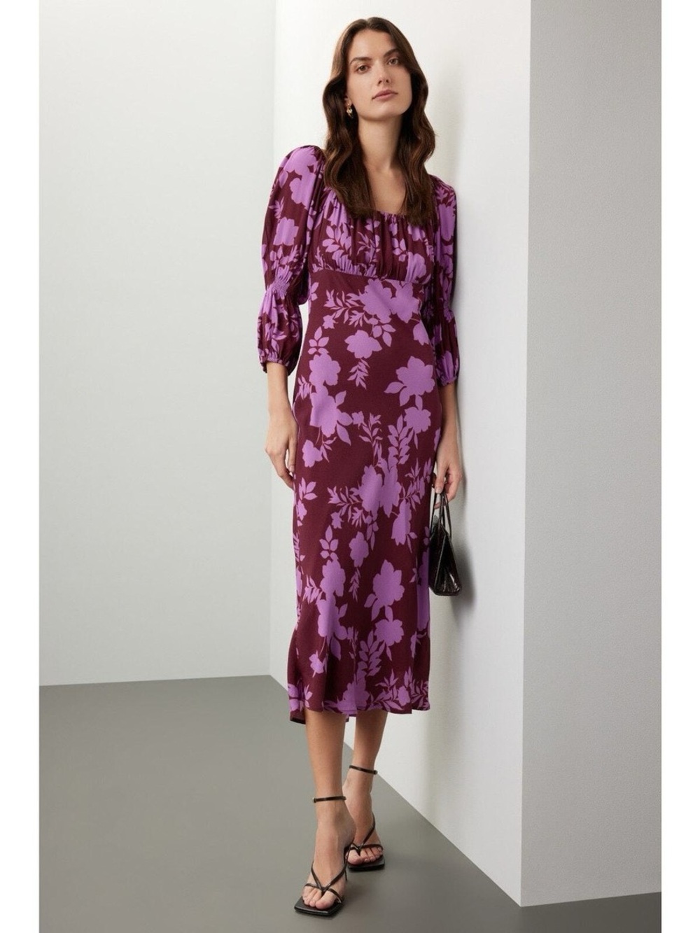Peter Som Collective Floral Square Neck Midi Dress 4 Shell 58% Viscose 42% Rayón